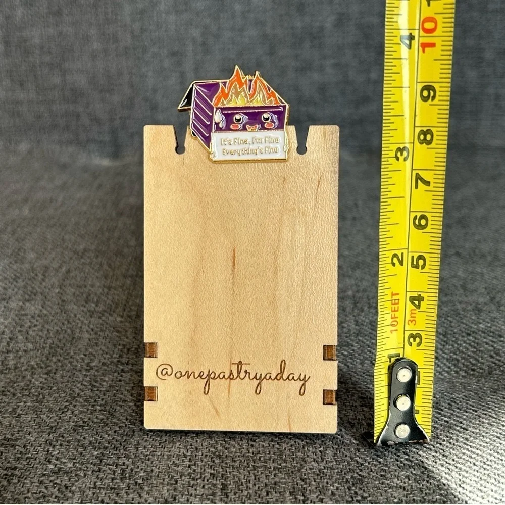 Funny Dumpster Fire “It’s Fine, I’m Fine, Everything’s Fine” Pin, Dark Purple
